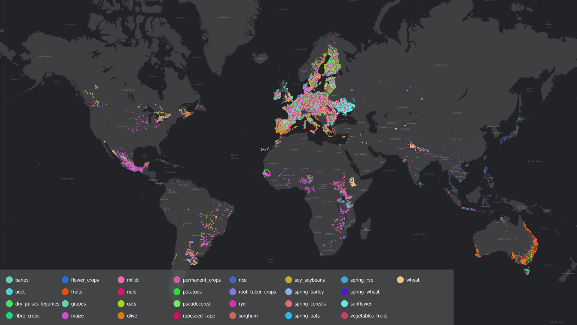 Global map with overview of WorldCereal reference data before and after the integration of map-based samples.