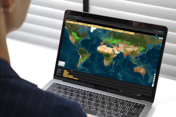 Laptop screen showing WorldCereal crop map