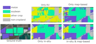 Maps with effect of different training data sources on crop type predictions