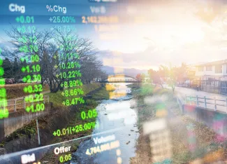Natural Capital Accounting: picture of stock numbers and Japan Mount Fuji